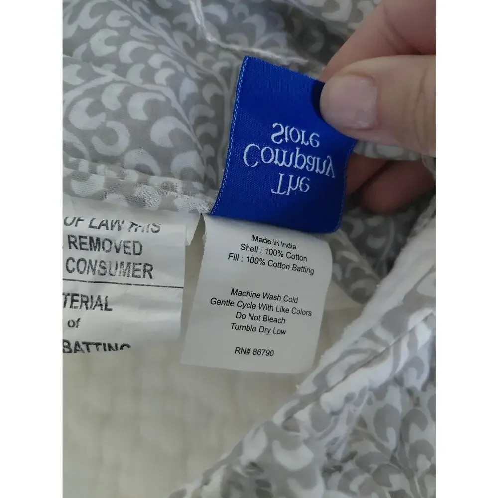 2 THE COMPANY STORE Quilted Pillow Shams Set Gray KING Size Tie Closure Cozy